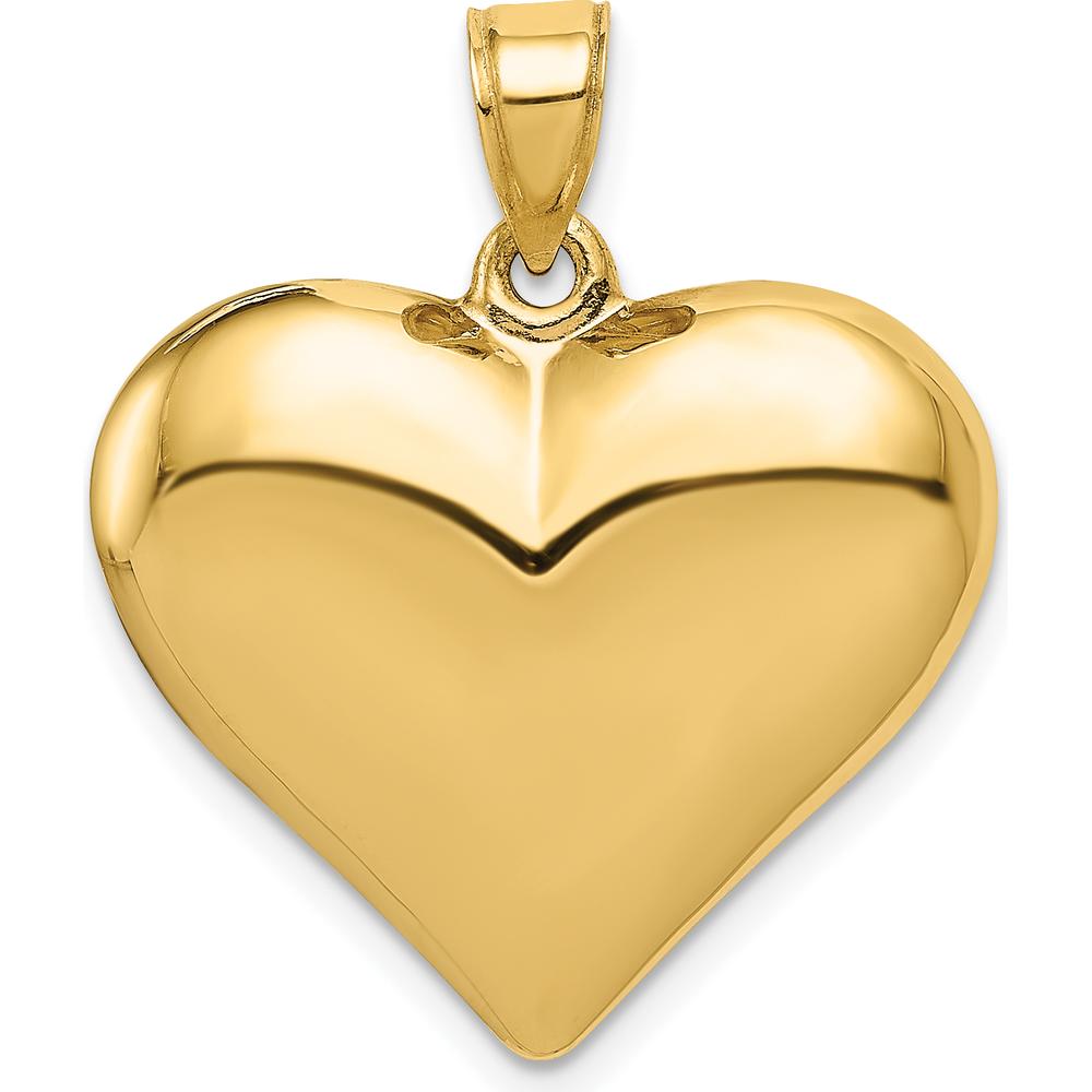 14K Yellow Gold 3D Puffed Heart Pendant with Polished Finish - 25mm Length by Oro Pregiato