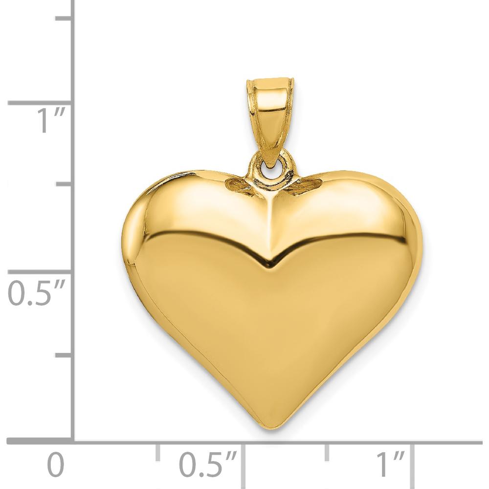 14K Yellow Gold 3D Puffed Heart Pendant with Polished Finish - 25mm Length by Oro Pregiato