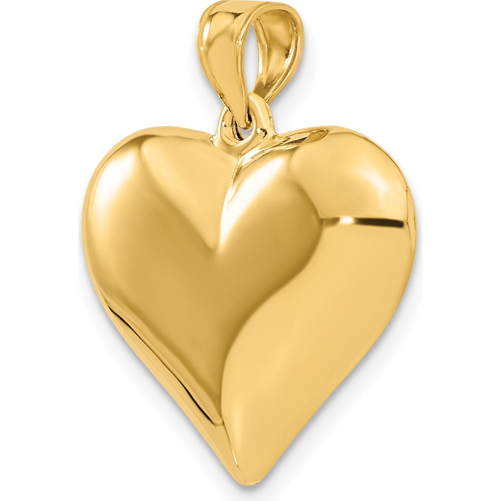 14K Yellow Gold 3D Puffed Heart Pendant with Polished Finish - 25mm Length by Oro Pregiato