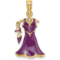 14K Yellow Gold 3D Purple Enamel Dress Charm with Moveable Shoe by Oro Pregiato