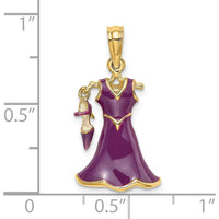14K Yellow Gold 3D Purple Enamel Dress Charm with Moveable Shoe by Oro Pregiato