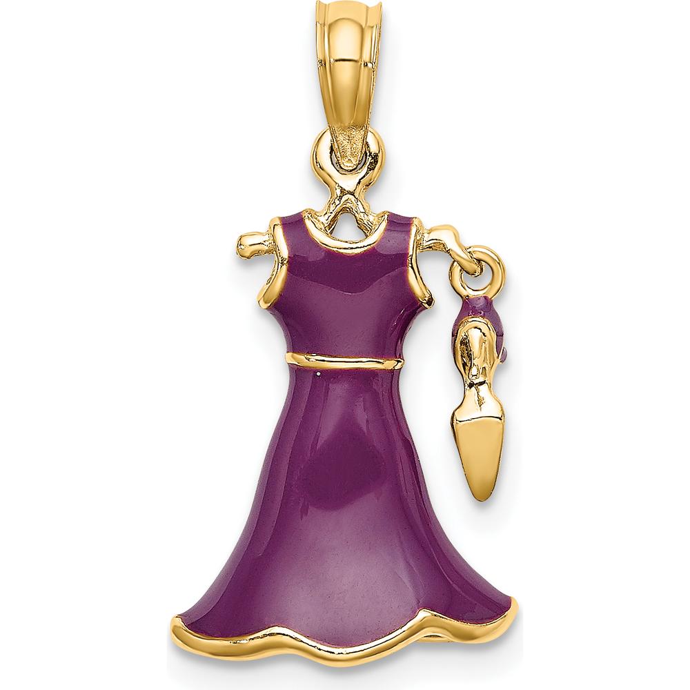 14K Yellow Gold 3D Purple Enamel Dress Charm with Moveable Shoe by Oro Pregiato
