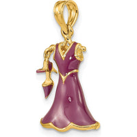 14K Yellow Gold 3D Purple Enamel Dress Charm with Moveable Shoe by Oro Pregiato