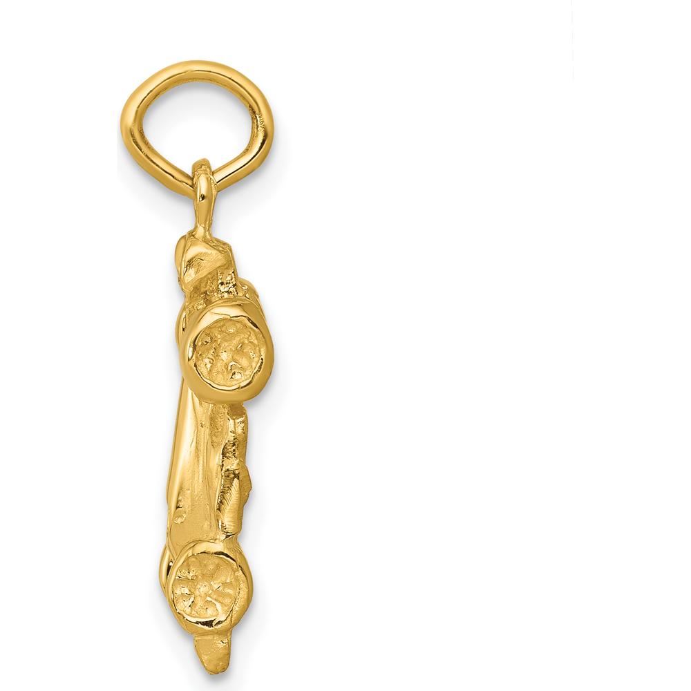14K Yellow Gold 3D Race Car Charm Pendant