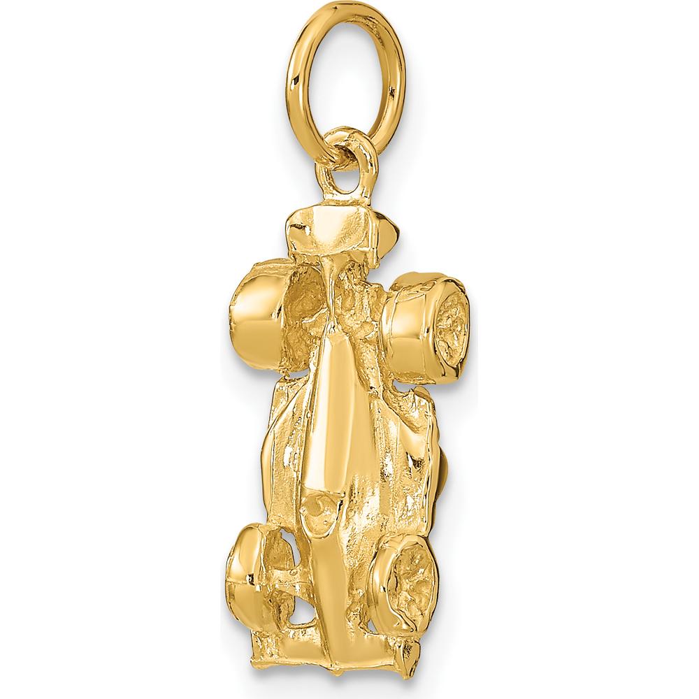 14K Yellow Gold 3D Race Car Charm Pendant