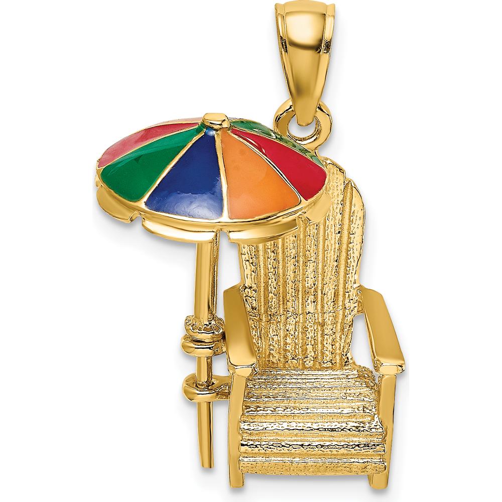 14K Yellow Gold 3D Rainbow Enameled Beach Chair and Umbrella Charm by Oro Pregiato
