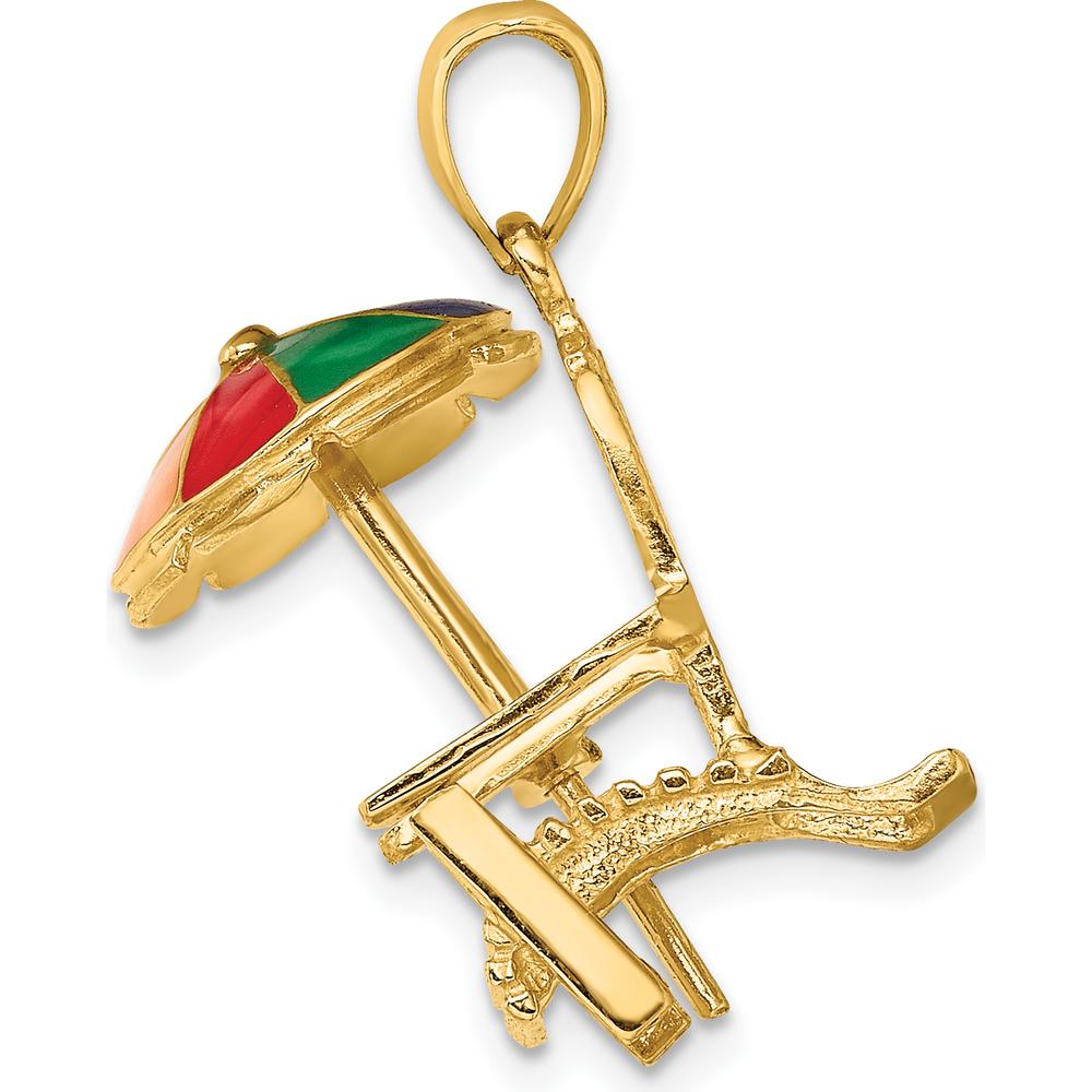 14K Yellow Gold 3D Rainbow Enameled Beach Chair and Umbrella Charm by Oro Pregiato