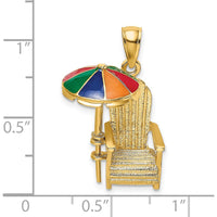 14K Yellow Gold 3D Rainbow Enameled Beach Chair and Umbrella Charm by Oro Pregiato