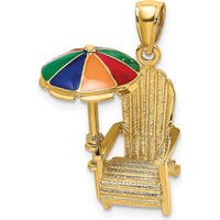 14K Yellow Gold 3D Rainbow Enameled Beach Chair and Umbrella Charm by Oro Pregiato