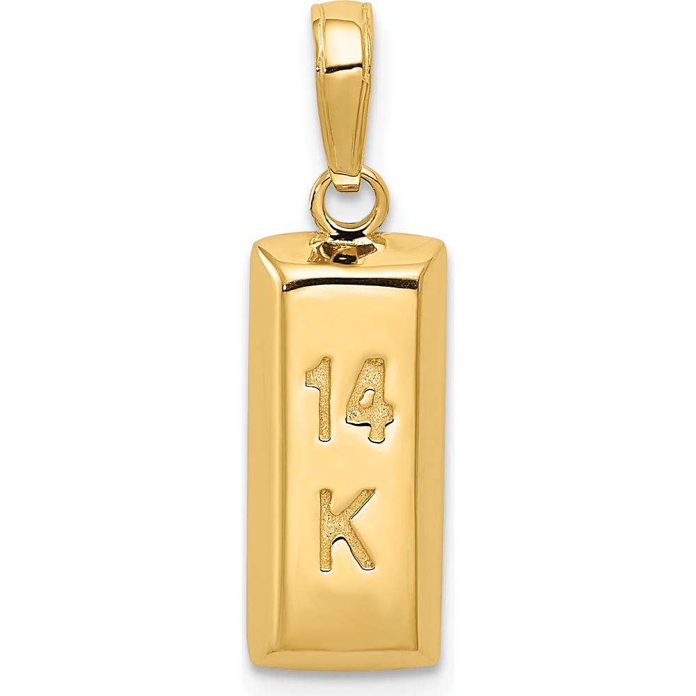 14K Yellow Gold 3D Rectangular Bar Pendant - Polished Finish by Oro Pregiato
