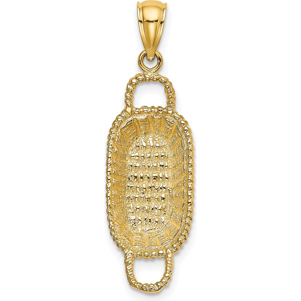 14K Yellow Gold 3D Rectangular Basket Charm Pendant with Double Handles by Oro Pregiato