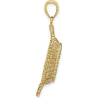 14K Yellow Gold 3D Rectangular Basket Charm Pendant with Double Handles by Oro Pregiato