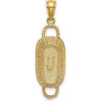 14K Yellow Gold 3D Rectangular Basket Charm Pendant with Double Handles by Oro Pregiato