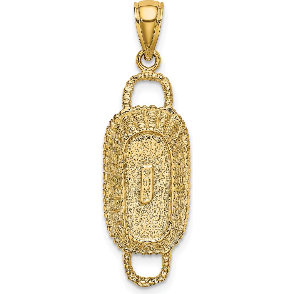 14K Yellow Gold 3D Rectangular Basket Charm Pendant with Double Handles by Oro Pregiato