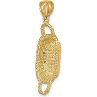 14K Yellow Gold 3D Rectangular Basket Charm Pendant with Double Handles by Oro Pregiato