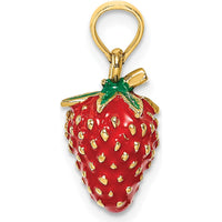 14K Yellow Gold 3D Red and Green Enameled Strawberry Charm - Fun and Playful Fruit Pendant by Oro Pregiato
