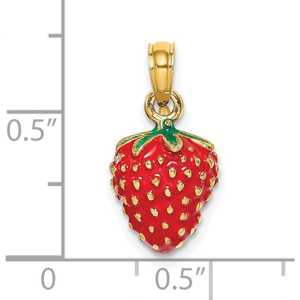 14K Yellow Gold 3D Red and Green Enameled Strawberry Charm - Fun and Playful Fruit Pendant by Oro Pregiato
