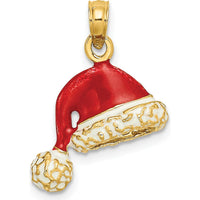 14K Yellow Gold 3D Red and White Enameled Santa Hat Charm - Holiday Pendant by Oro Pregiato
