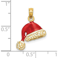 14K Yellow Gold 3D Red and White Enameled Santa Hat Charm - Holiday Pendant by Oro Pregiato