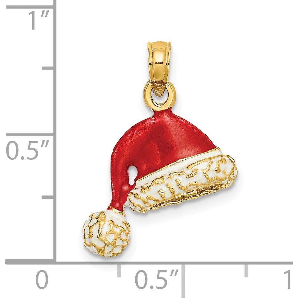 14K Yellow Gold 3D Red and White Enameled Santa Hat Charm - Holiday Pendant by Oro Pregiato