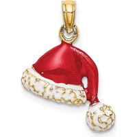 14K Yellow Gold 3D Red and White Enameled Santa Hat Charm - Holiday Pendant by Oro Pregiato