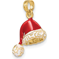 14K Yellow Gold 3D Red and White Enameled Santa Hat Charm - Holiday Pendant by Oro Pregiato