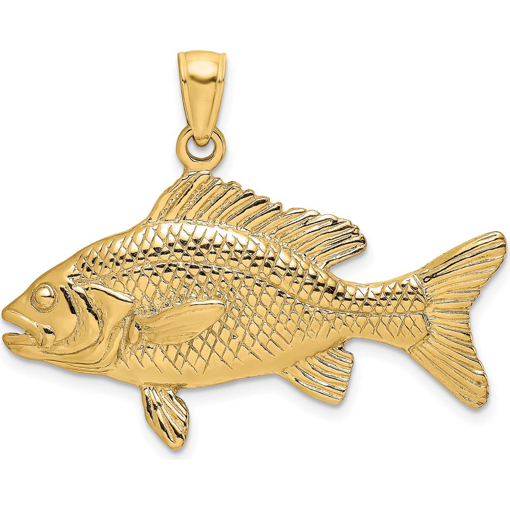 14K Yellow Gold 3D Red Snapper Fish Pendant with Textured Detailing by Oro Pregiato