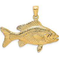 14K Yellow Gold 3D Red Snapper Fish Pendant with Textured Detailing by Oro Pregiato