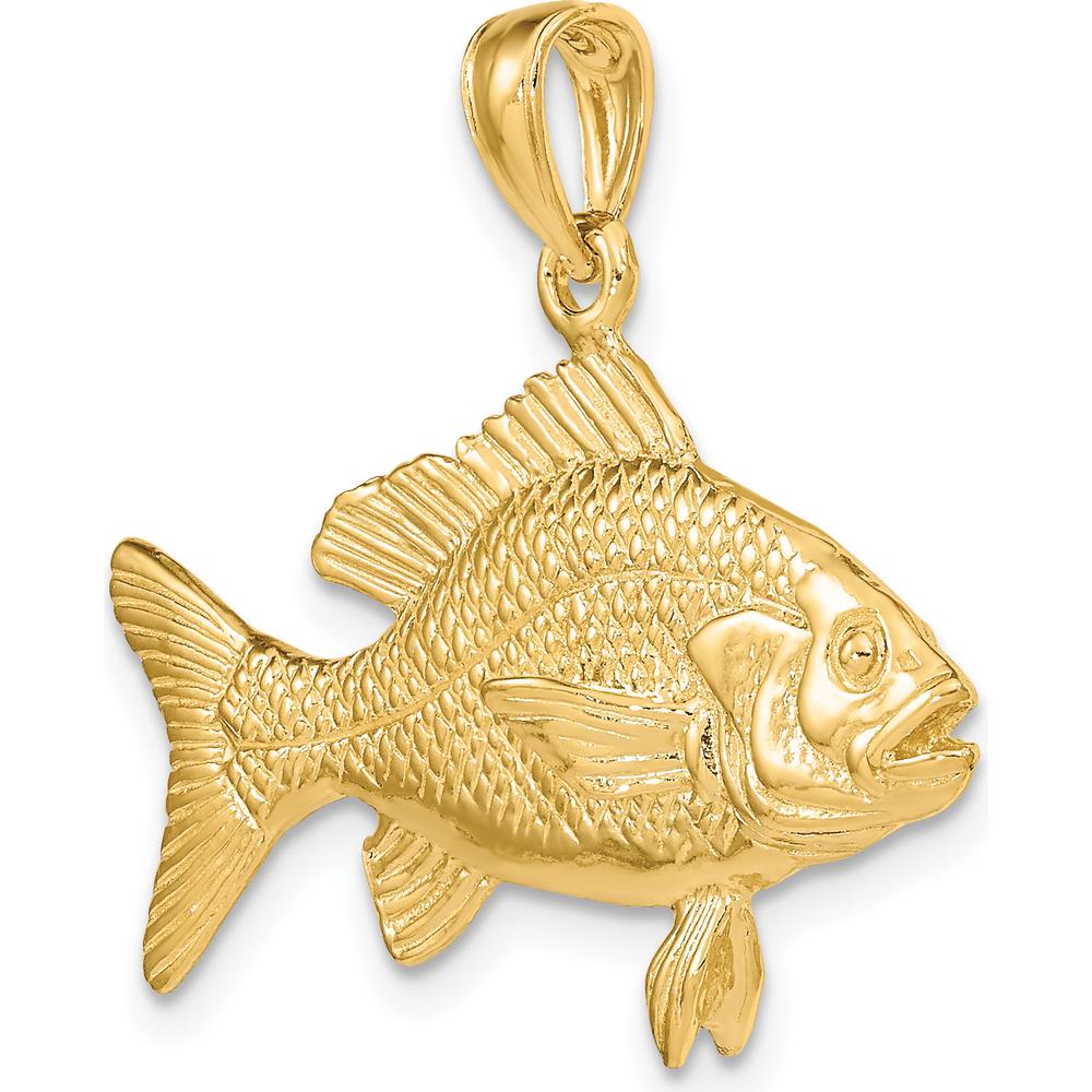 14K Yellow Gold 3D Red Snapper Fish Pendant with Textured Detailing by Oro Pregiato