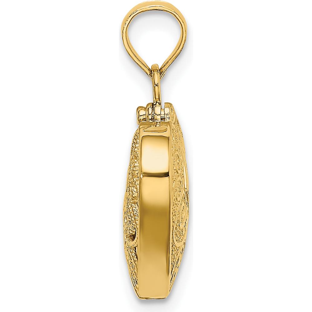 14K Yellow Gold 3D Reversible Filigree Heart Charm with Red Enamel Accents by Oro Pregiato