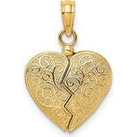 14K Yellow Gold 3D Reversible Filigree Heart Charm with Red Enamel Accents by Oro Pregiato
