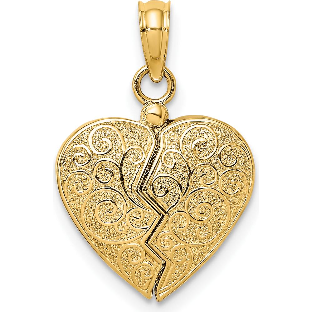 14K Yellow Gold 3D Reversible Filigree Heart Charm with Red Enamel Accents by Oro Pregiato