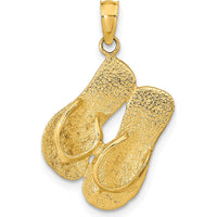 14K Yellow Gold 3D Reversible Flip Flops Pendant - Polished & Textured Design by Oro Pregiato