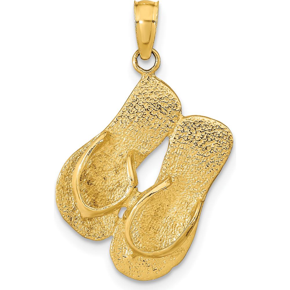 14K Yellow Gold 3D Reversible Flip Flops Pendant - Polished & Textured Design by Oro Pregiato