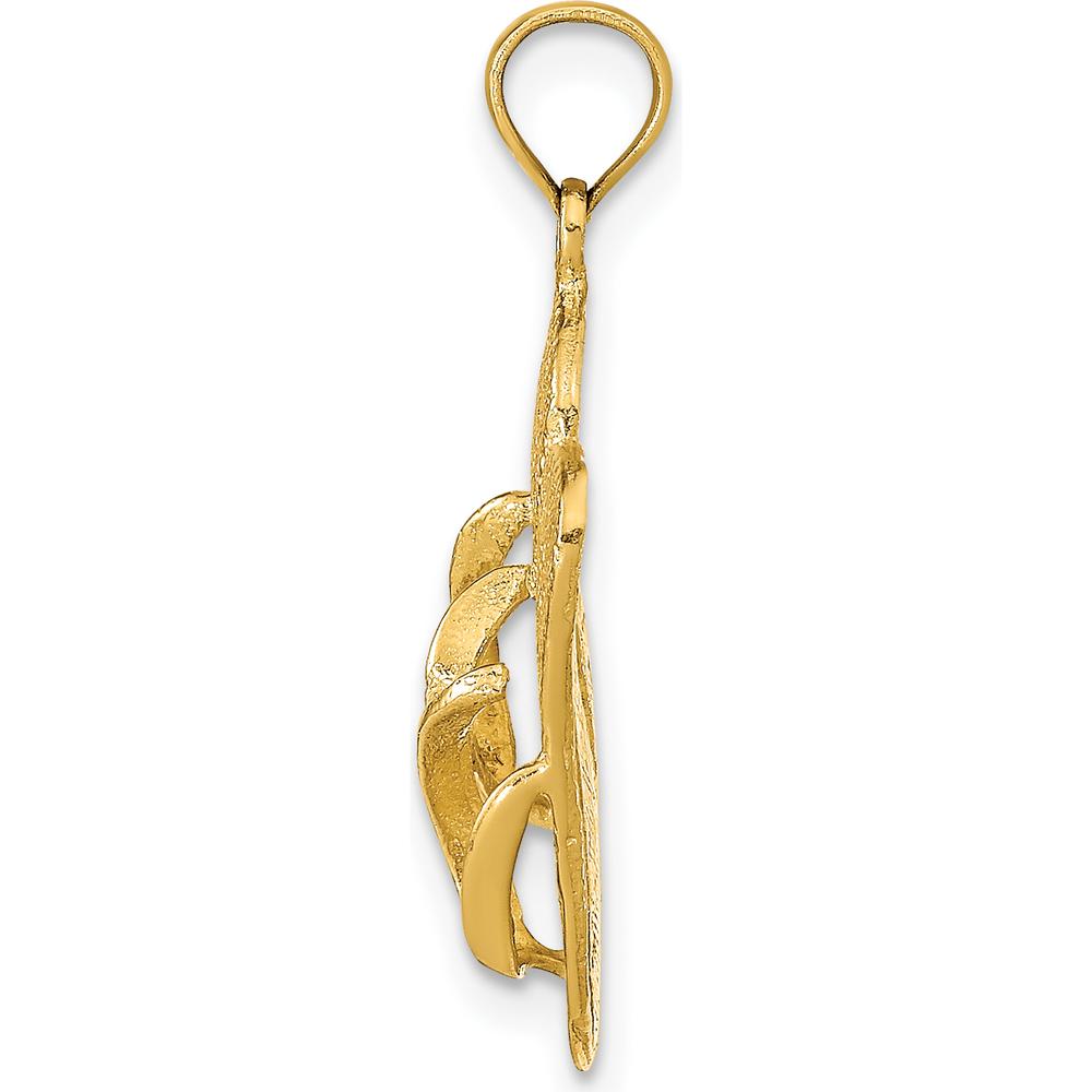 14K Yellow Gold 3D Reversible Flip Flops Pendant - Polished & Textured Design by Oro Pregiato