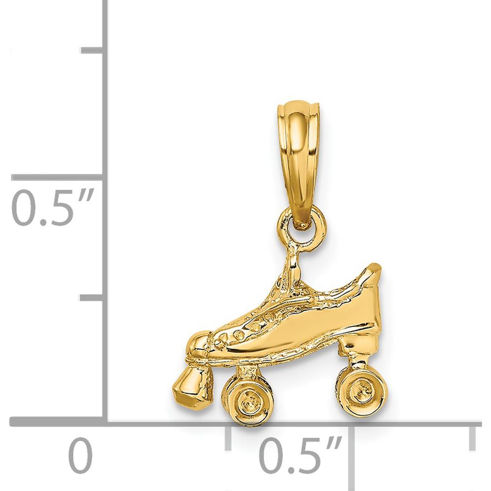 14K Yellow Gold 3D Roller Skate Pendant Charm with Textured Finish by Oro Pregiato