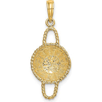 14K Yellow Gold 3D Round Basket Pendant Charm with Rope Border Detailing by Oro Pregiato