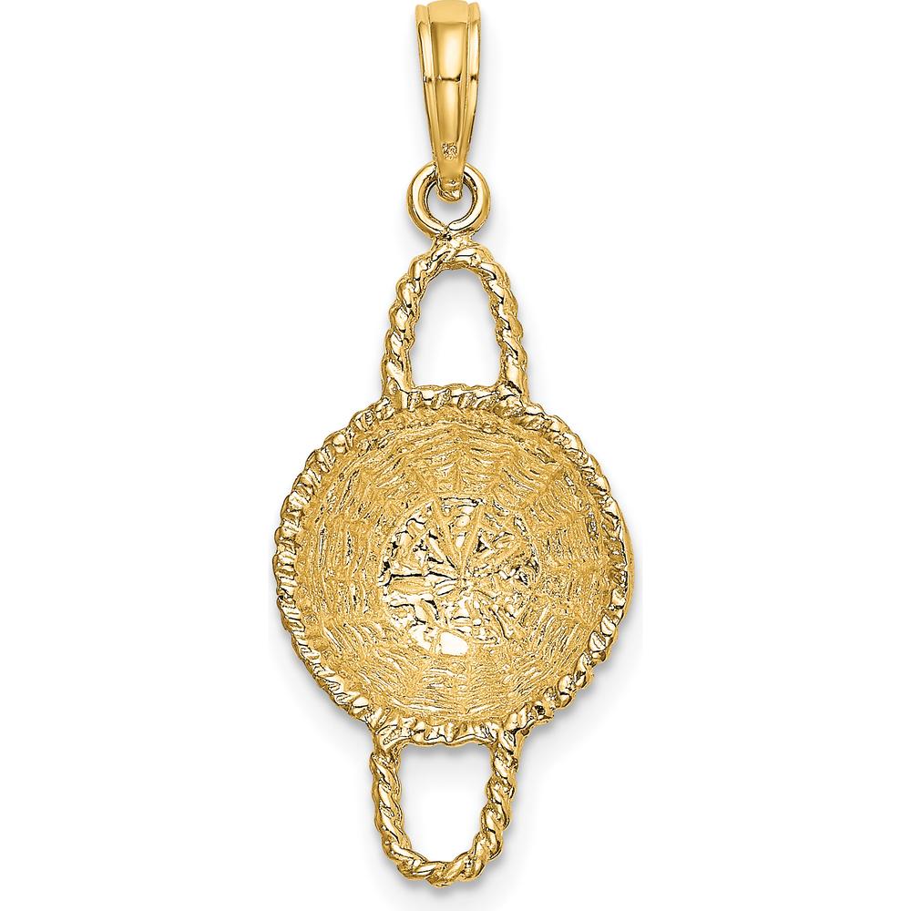 14K Yellow Gold 3D Round Basket Pendant Charm with Rope Border Detailing by Oro Pregiato