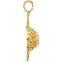 14K Yellow Gold 3D Round Basket Pendant Charm with Rope Border Detailing by Oro Pregiato