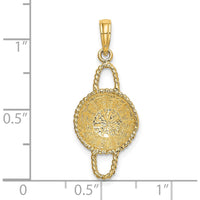 14K Yellow Gold 3D Round Basket Pendant Charm with Rope Border Detailing by Oro Pregiato
