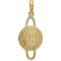 14K Yellow Gold 3D Round Basket Pendant Charm with Rope Border Detailing by Oro Pregiato