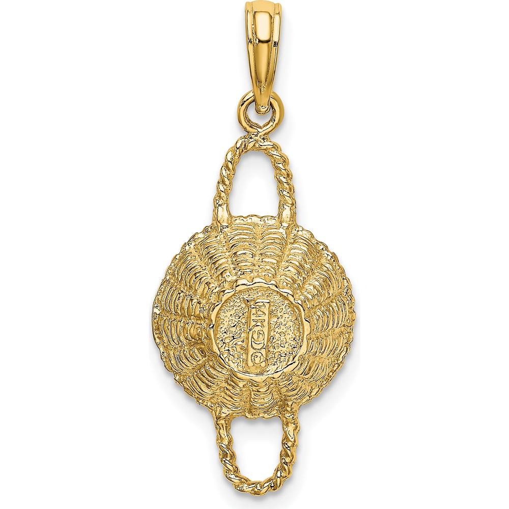 14K Yellow Gold 3D Round Basket Pendant Charm with Rope Border Detailing by Oro Pregiato