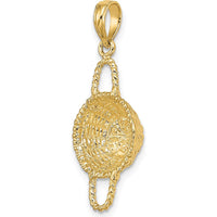 14K Yellow Gold 3D Round Basket Pendant Charm with Rope Border Detailing by Oro Pregiato