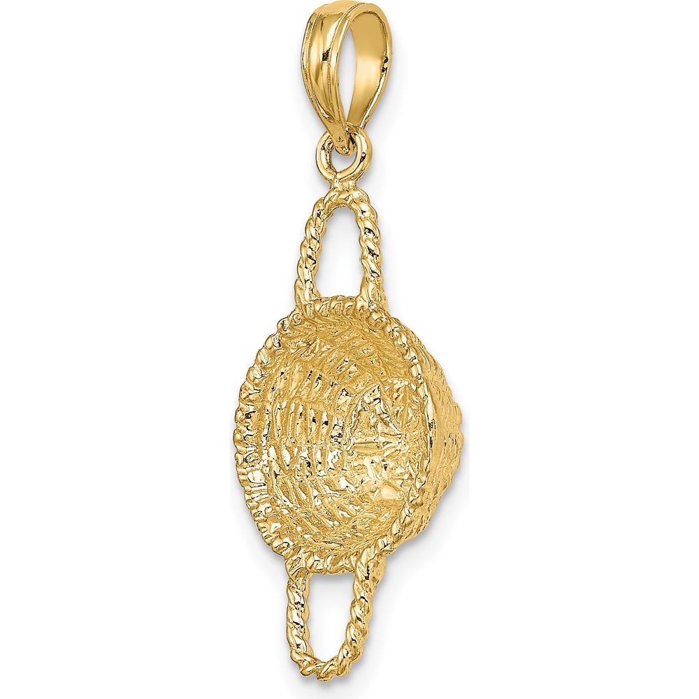 14K Yellow Gold 3D Round Basket Pendant Charm with Rope Border Detailing by Oro Pregiato
