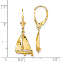 14K Yellow Gold 3D Sailboat Leverback Drop Earrings - Polished Nautical Motif by 0