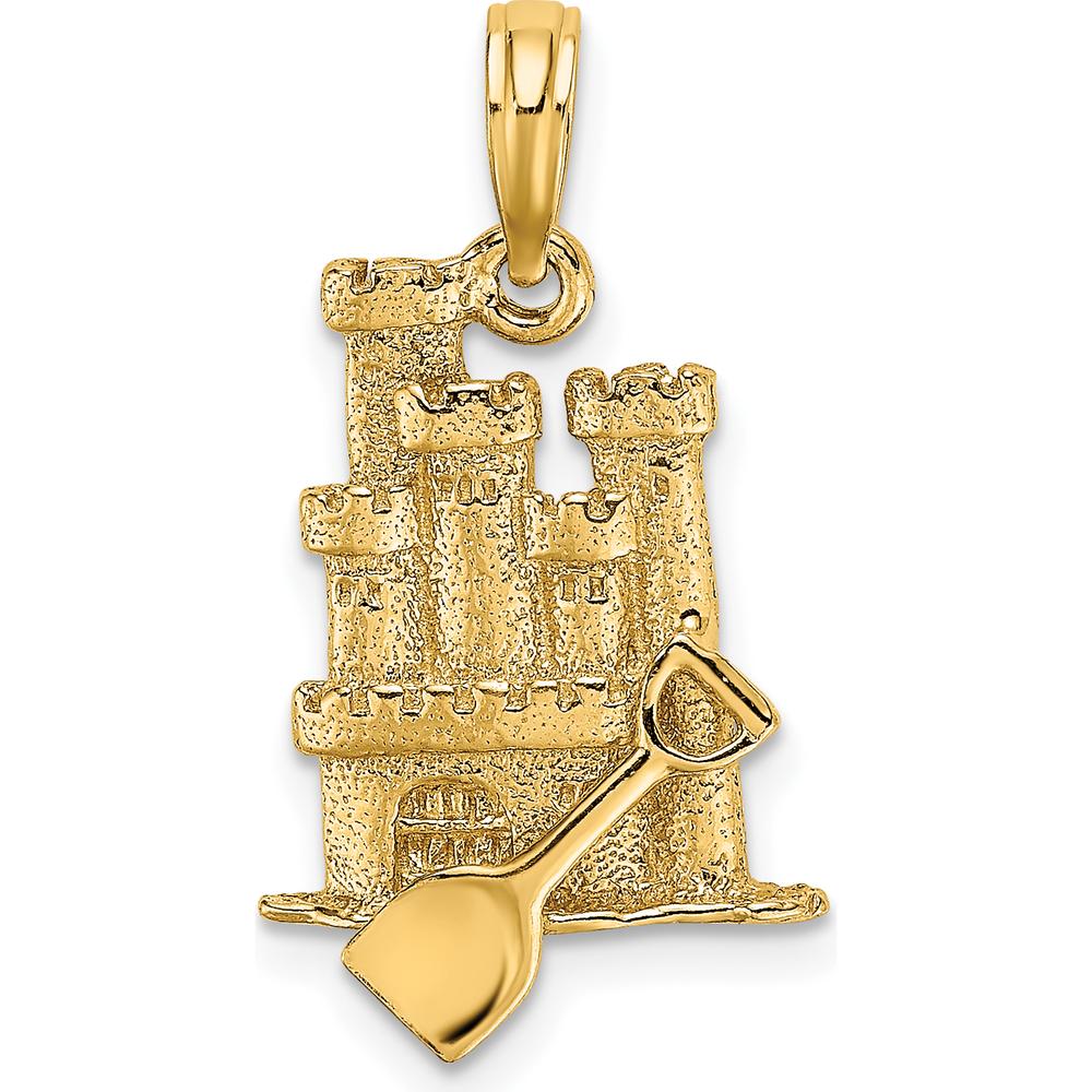 14K Yellow Gold 3D Sand Castle Charm with Shovel Pendant by Oro Pregiato