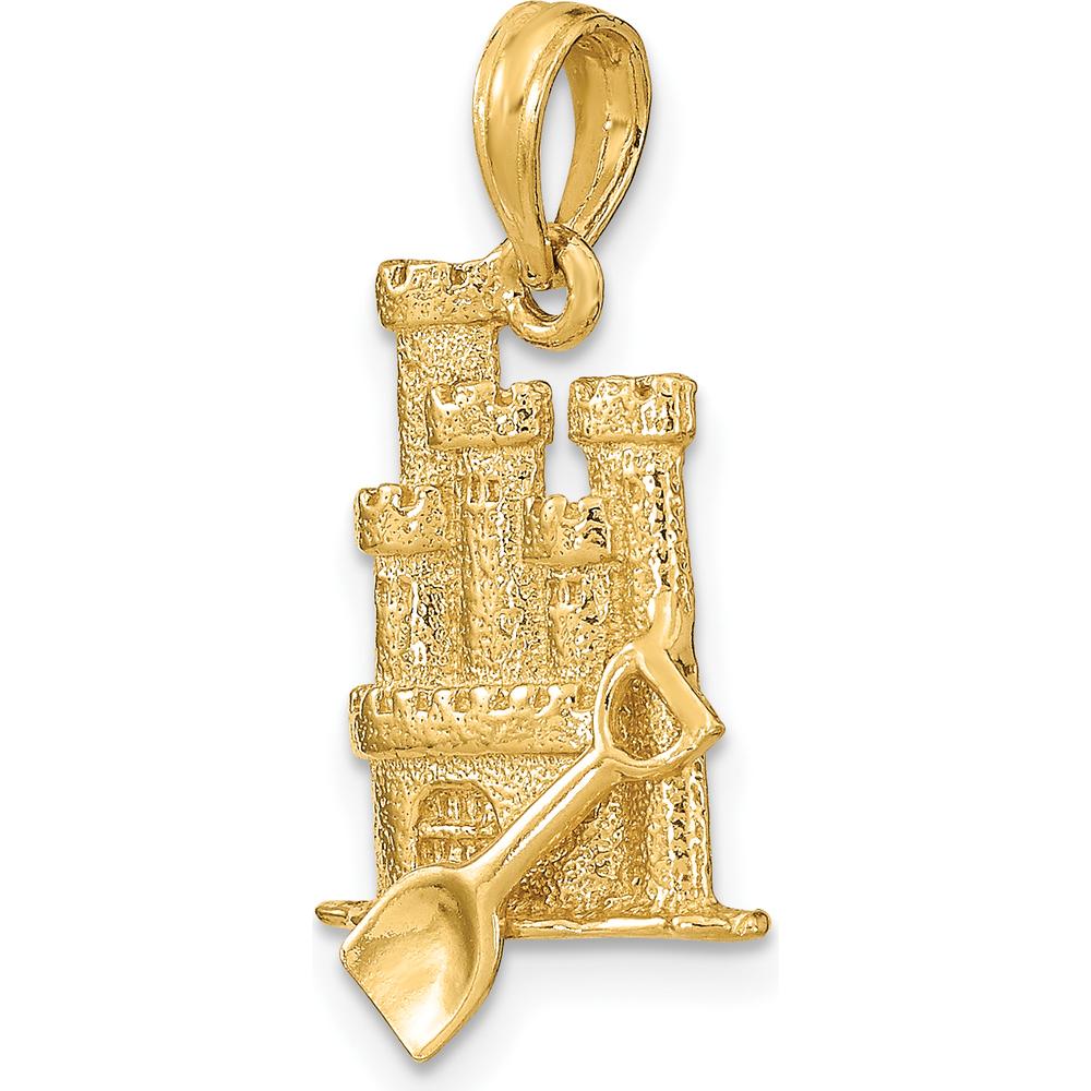 14K Yellow Gold 3D Sand Castle Charm with Shovel Pendant by Oro Pregiato
