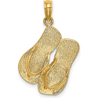 14K Yellow Gold 3D Sanibel Island Flip-Flop Pendant Charm - Reversible Textured Design by Oro Pregiato