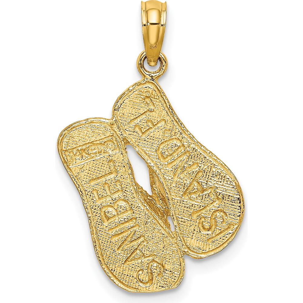 14K Yellow Gold 3D Sanibel Island Flip-Flop Pendant Charm - Reversible Textured Design by Oro Pregiato