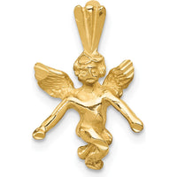 14K Yellow Gold 3D Satin and Diamond-Cut Angel Charm Pendant by Oro Pregiato